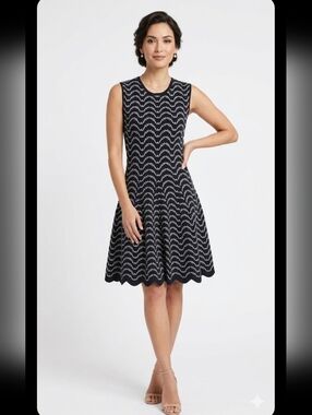 Ted Baker Navy & White Scallop Knit Sleeveless Mini Dress,  Size 4